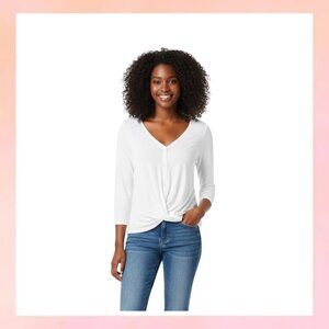 Pure Jill Ivory Linen Blend Twisted Front Tunic Top - Size Small